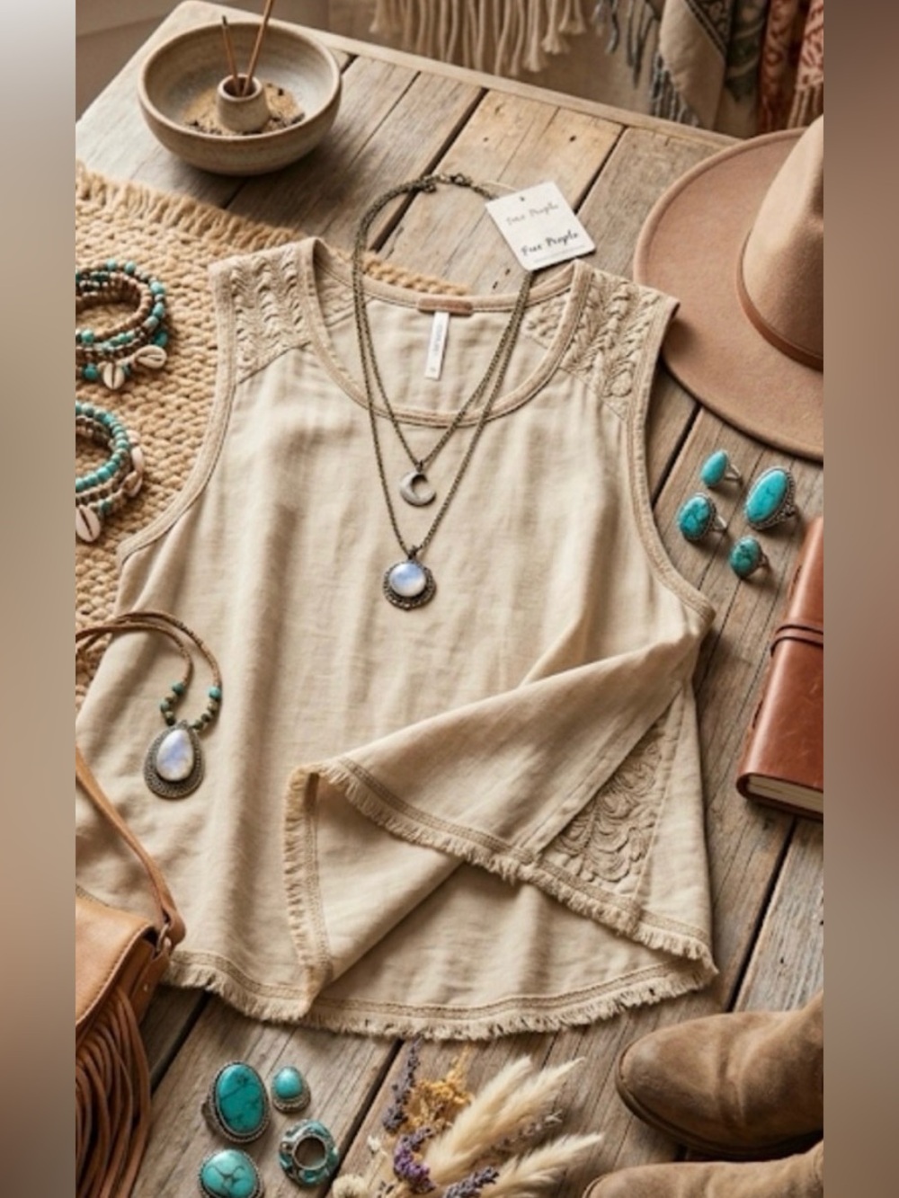 Free people boho top with raw hem